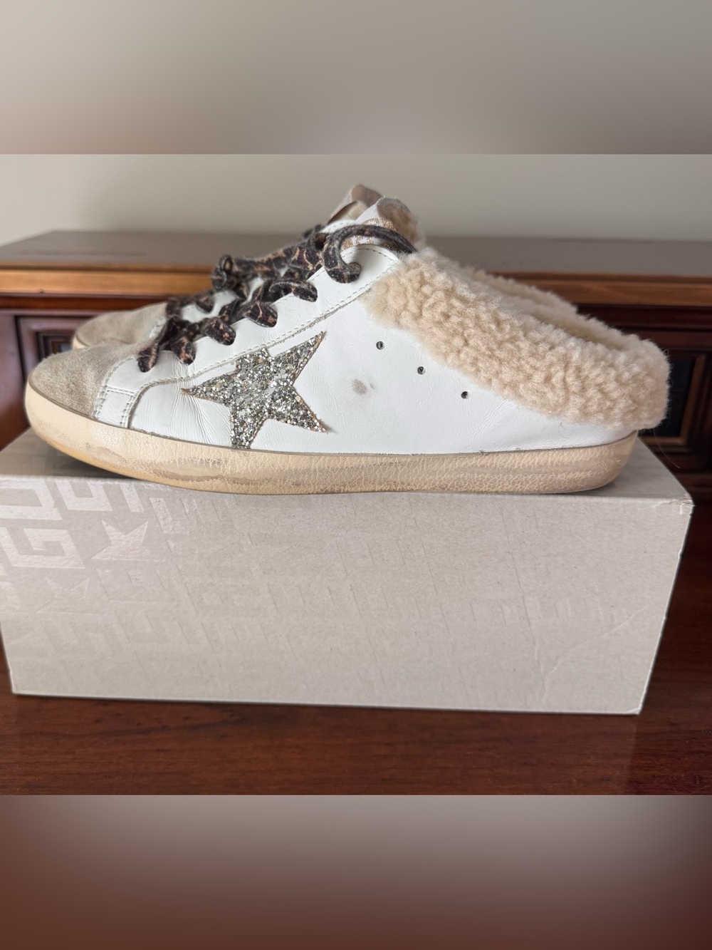 Golden Goose Super Star Sabot White/Silver Cream Shearling-Mule Sneaker